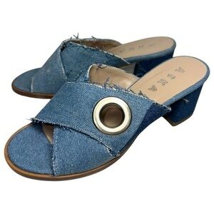 ASKA Women’s Size 38.5 8 Multi Denim Jeans Blue Metallic Rivet Accented Mules